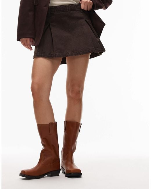 Jeffrey Campbell Brown Square Toe Knee Boots