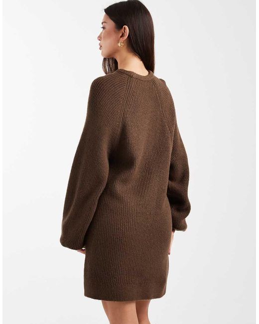 ASOS Brown Knitted Oversized Jumper Dress With Balloon Sleeve