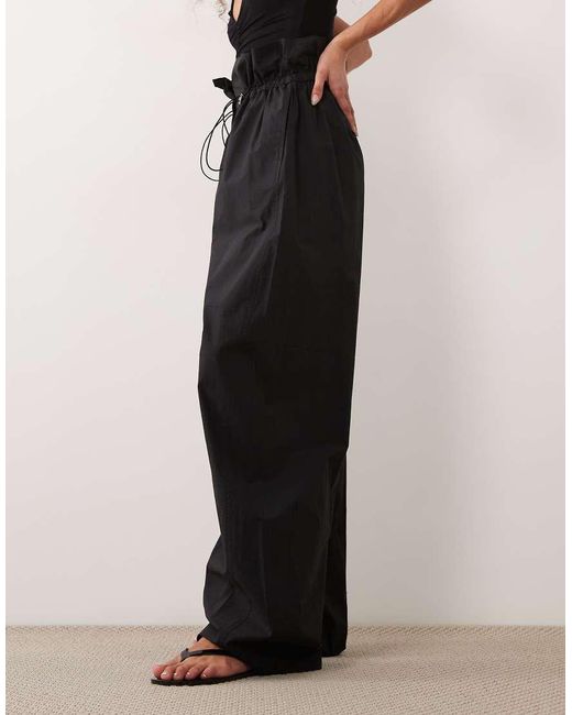 ARKET Black High Paper Bag Waist Cotton Trousers