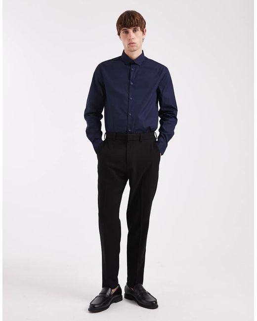ASOS Blue Formal Easy Iron Poplin Regular Shirt for men
