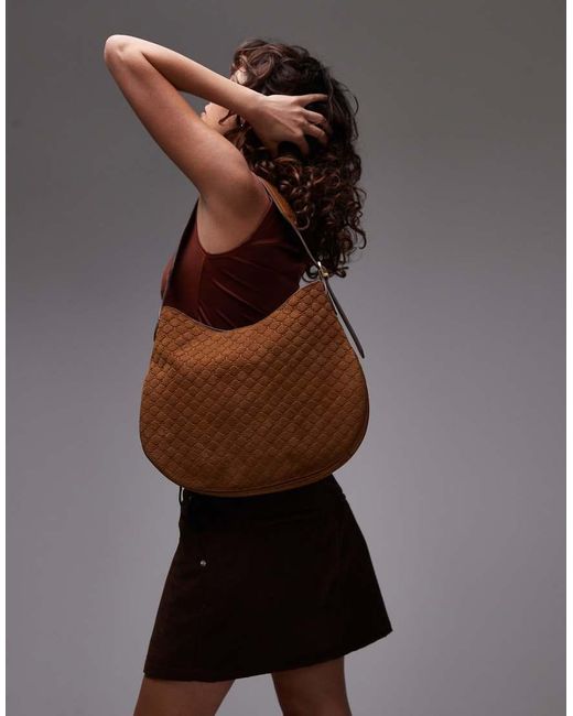 Mango Brown Embossed Monogram Leather Bag