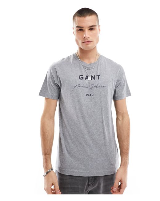 Camiseta gris jaspeado con logo grande Gant de hombre de color Gray