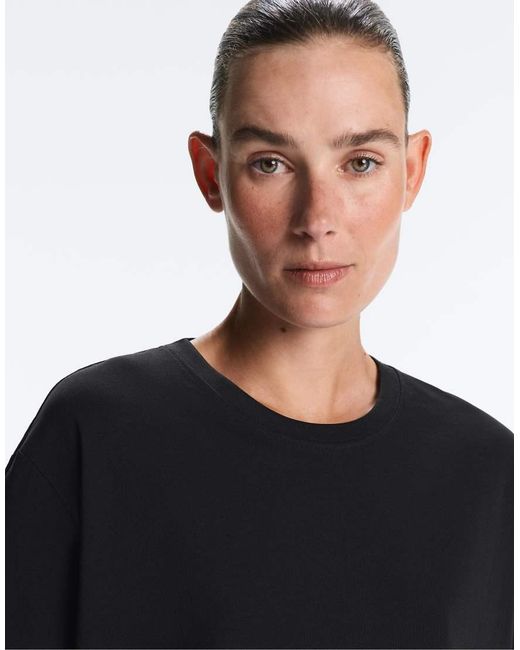 Oysho Black Boxy Short Sleeve Cotton Blend T-Shirt