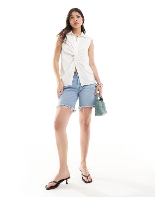 French Connection White Aoife Linen Twist Shirt