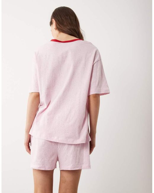 ASOS Pink Essentials Oversized Short Sleeve Tee And Short Set Pyjama With Contrast Neck Binding
