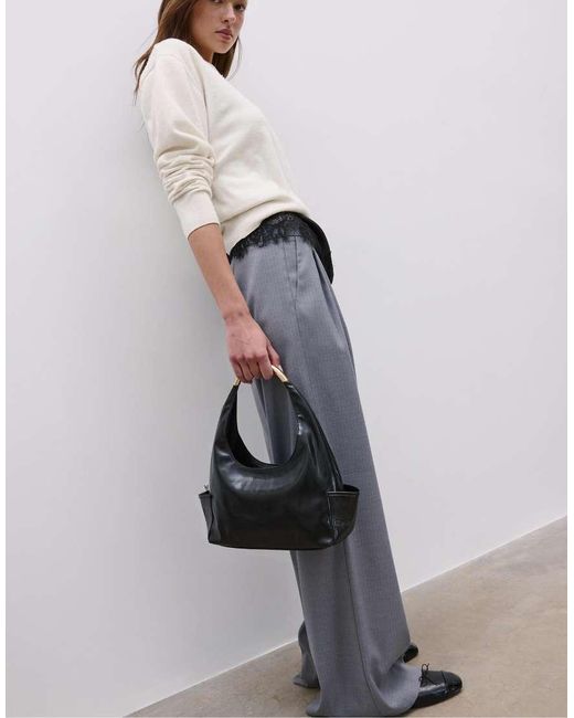 Stradivarius White Casual Striped Smart Trousers With Crossover Waist