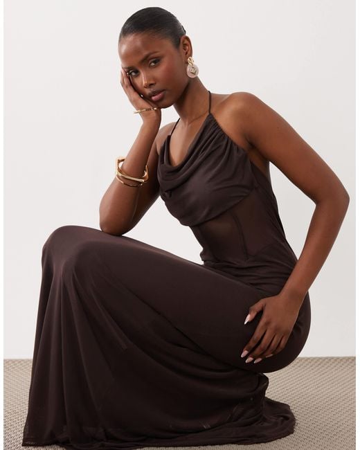 brown maxi dress asos ASOS DESIGN devore high neck sleeveless maxi dress in brown