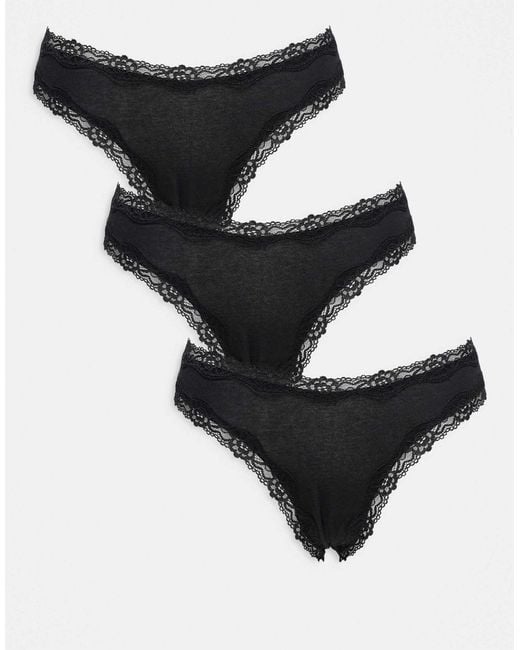 ASOS Black 3 Pack Brazilian Knickers With Lace Trim