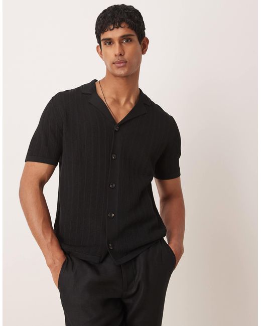 Mango – gehäkeltes hemd in Black für Herren
