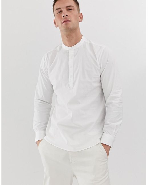 Only & Sons Henley Grandad Collar Shirt In White for men