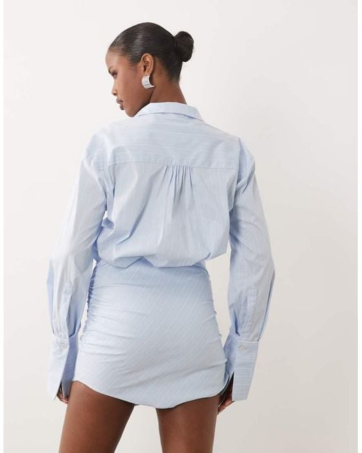 Noughts & Kisses White Cotton Rich Button Up Asymmetric Hem Deep Cuff Mini Shirt Dress