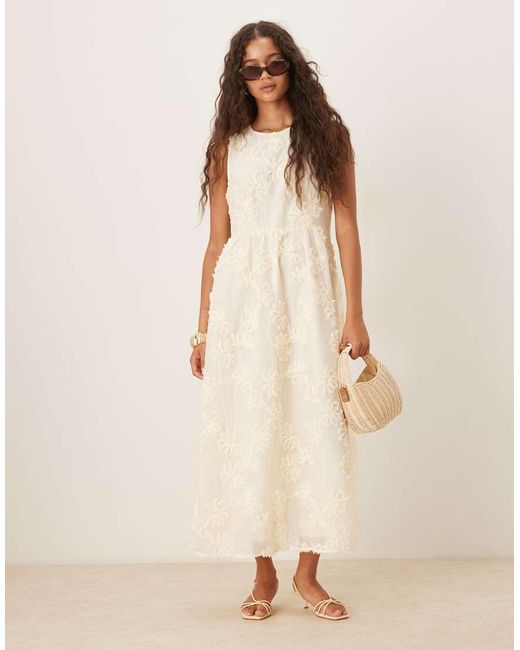 Vila Natural Floral Applique Midi Dress