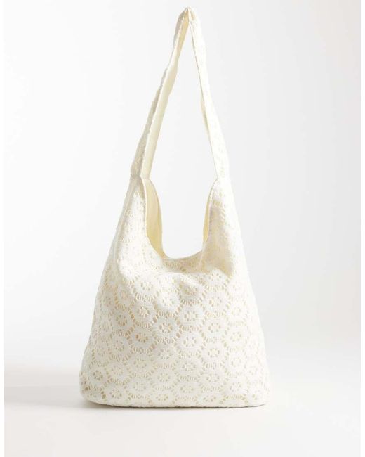 Glamorous White Broderie Shoulder Tote Bag