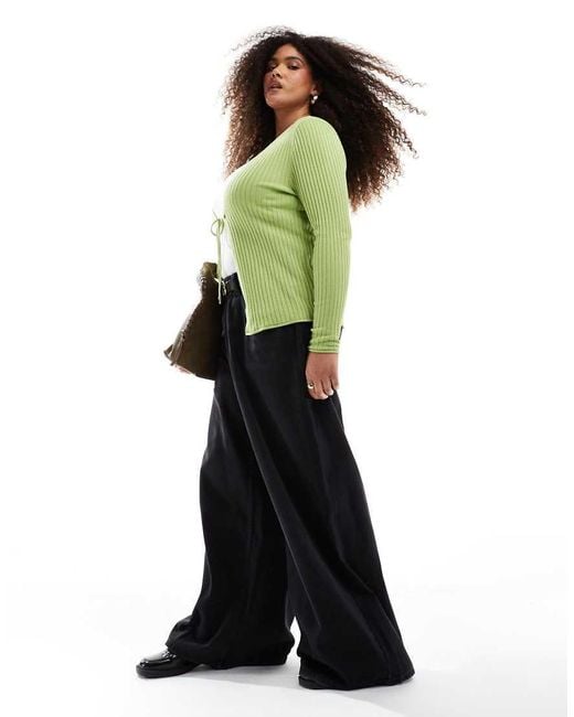 ONLY Green Tie Front Ribbed Cardigan