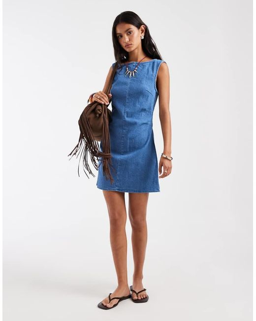 Vero Moda Blue Sleeveless Cinched Waist Denim Mini Dress