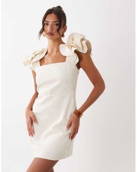 Y.A.S White exaggerated Ruffle Sleeve Square Neck Mini Dress