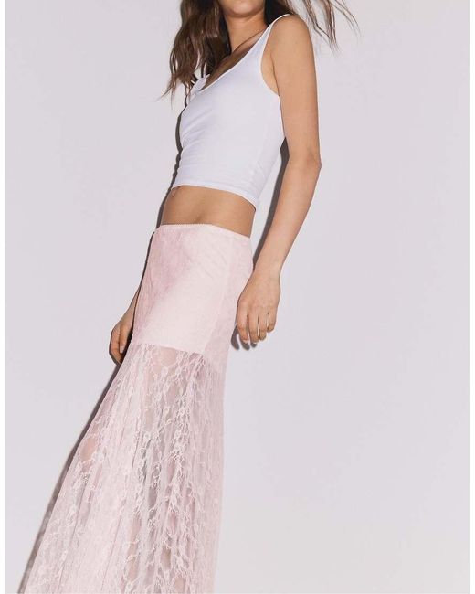Stradivarius Pink Long Lace Skirt