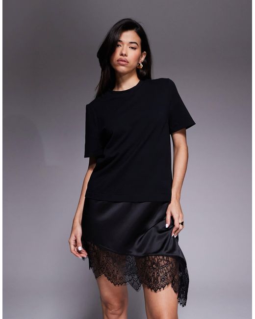 Robe t-shirt courte hybride avec ourlet en dentelle ASOS en coloris Blue