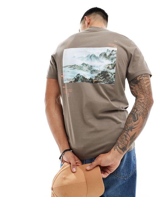 T-shirt à imprimé paysage au dos - marron ASOS pour homme en coloris Gray