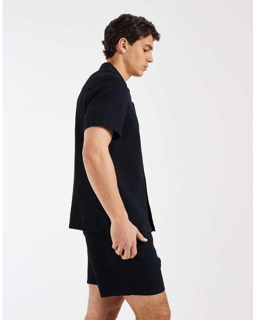 ASOS Black Waffle Textured Mid Length Shorts for men