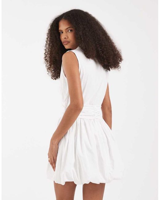 Vero Moda White Ruched Detail Balloon Hem Mini Dress