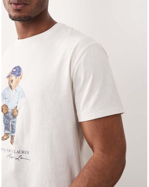 Polo Ralph Lauren White Chest Print Denim Polo Bear T-shirt for men