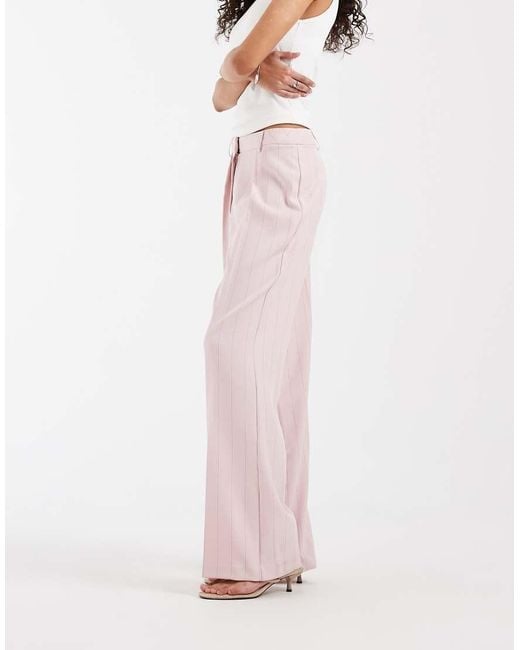 River Island Pink Striped Wide Leg Tailored Trouser