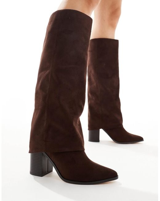 London Rebel Brown Elena Fold Over Knee Boots