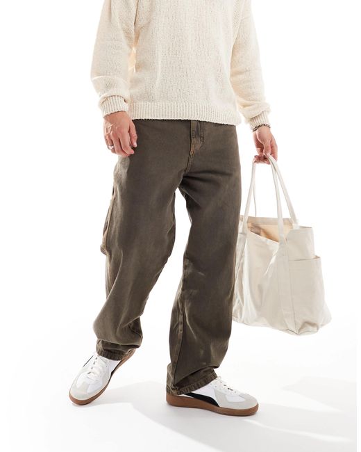 Pull&Bear Brown Straight Fit Carpenter Jean for men