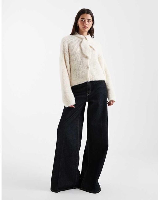 Miss Selfridge White Knitted Cardigan With Pussy Bow Detail
