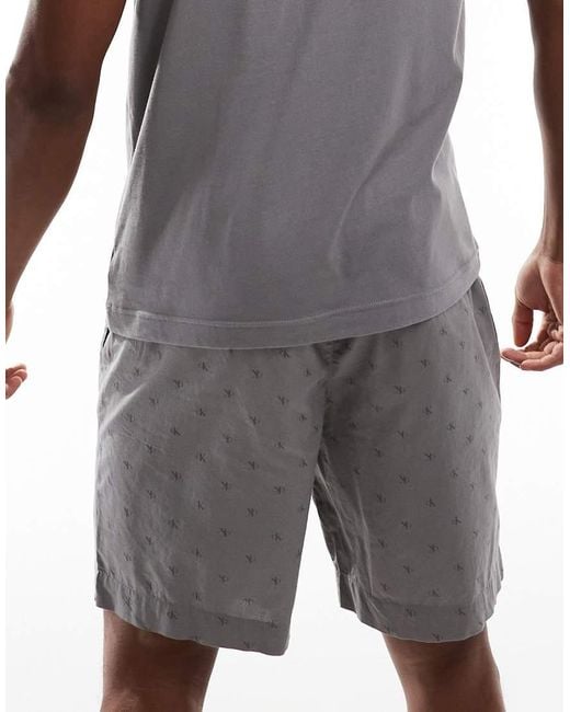 Calvin Klein Gray Cotton Poplin Sleep Short Set for men