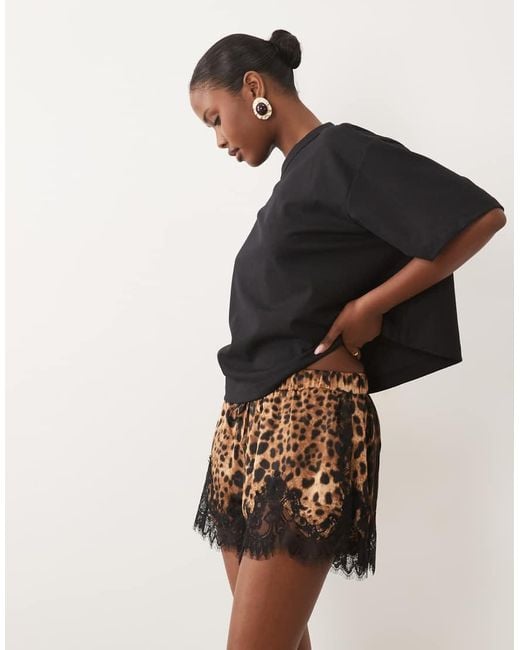 Noughts & Kisses Multicolor Satin Lace Tie Waist Shorts