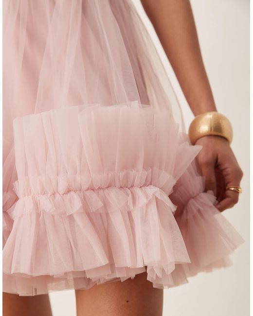 LACE & BEADS Women's Pink Ruffle Hem Sweetheart Mini Tulle Dress