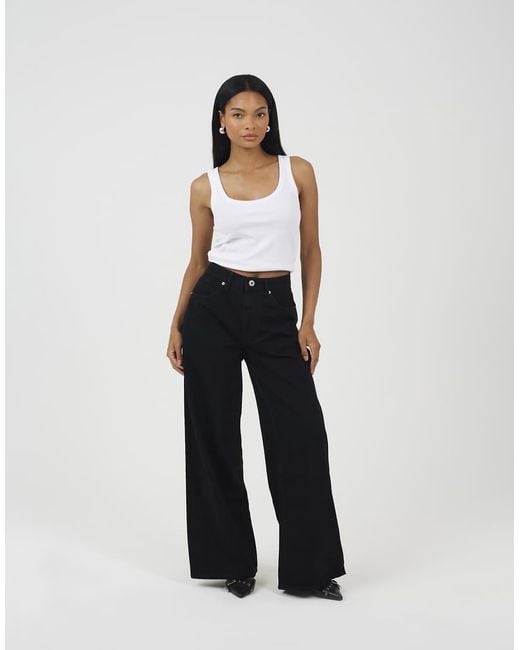 Brave Soul Black Mid Rise Wide Leg Jeans