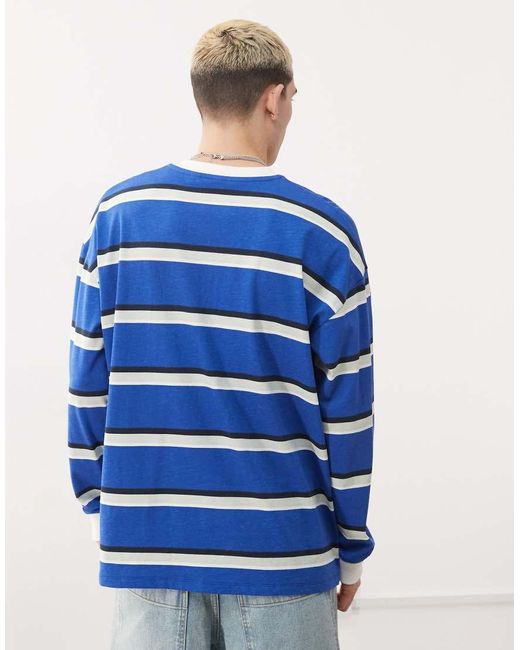 Collusion Gestreept T-Shirt Met Lange Mouwen En Zak in het Blue voor heren