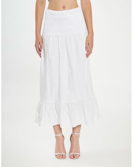 Glamorous White Shirred Waist Maxi Skirt