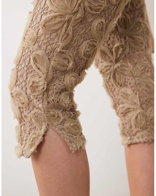 ASOS Natural Textured Floral 3/4 Length Trouser