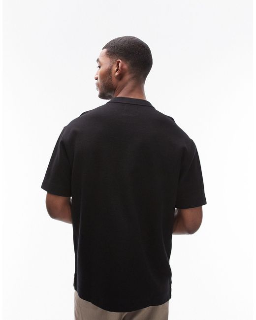 Topman Black Oversized Fit Textured Heavyweight Henley T-shirt for men
