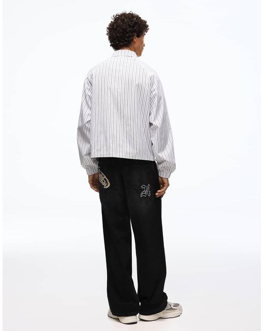 Bershka Black Embroidered Neobarrel Jeans for men