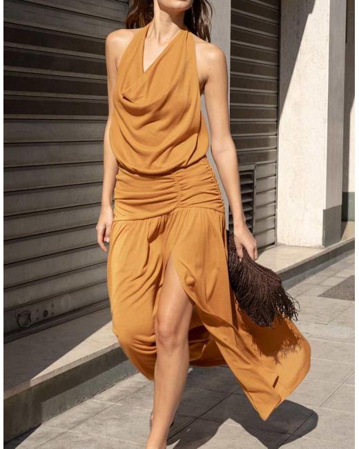 NA-KD Brown Halterneck Slit Maxi Dress
