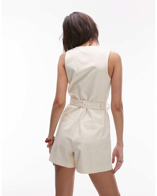 & Other Stories White Tailored Belted Playsuit With V-neck