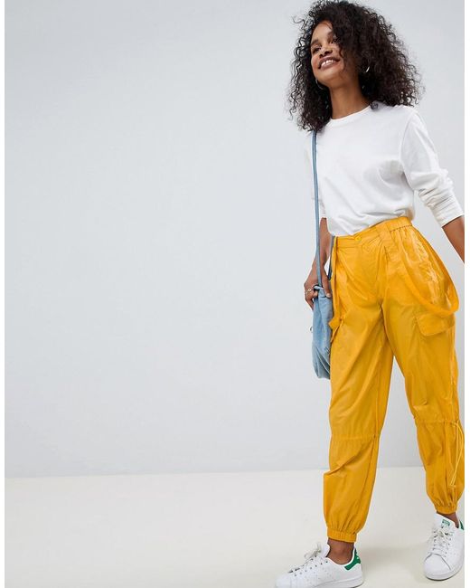 ASOS Yellow Parachute Ruched Trousers