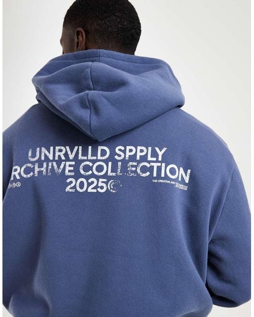 ASOS Blue Oversized Wash Hoodie With Pigment Print for men
