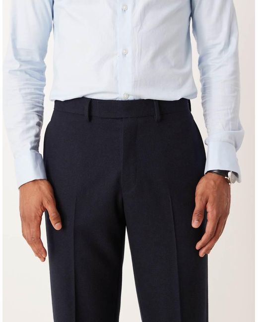 Pantaloni Da Abito Dritti Effetto Lana di ASOS in Blue da Uomo