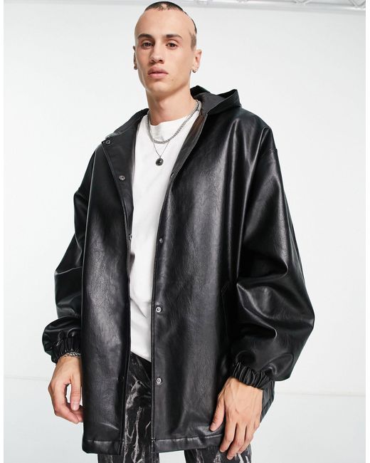 ASOS Extreme Oversized Faux Leather Coach Jacket in Black for Men