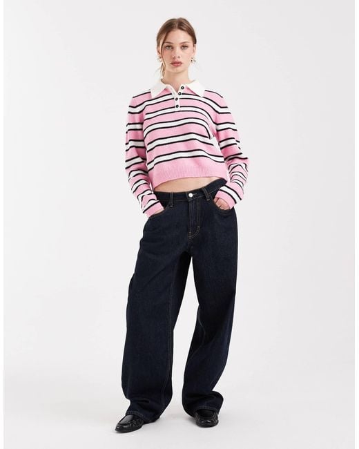 ONLY Red Boxy Knitted Polo Jumper