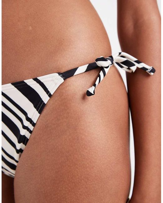 New Look Black Stripe Tie Side Bikini Bottoms