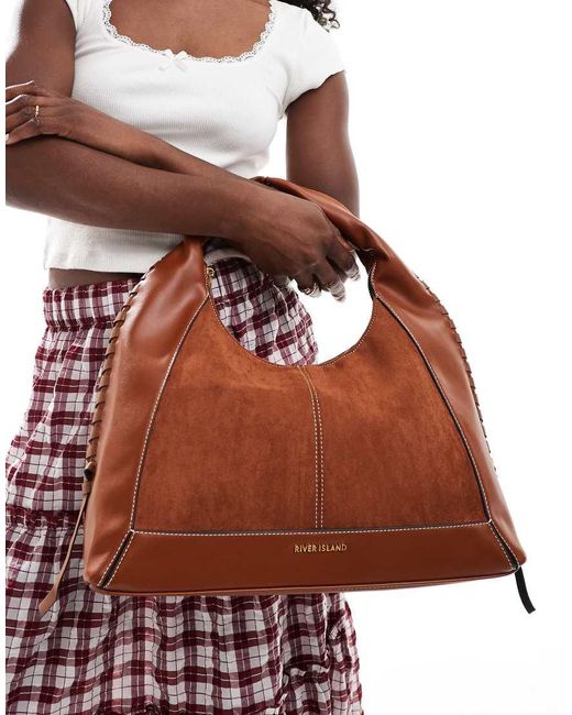 River Island Brown Whipstitch Slouch Bag