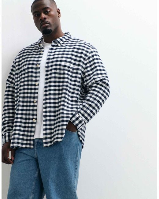 ASOS Blue Check Overshirt With Patch Pockets for men