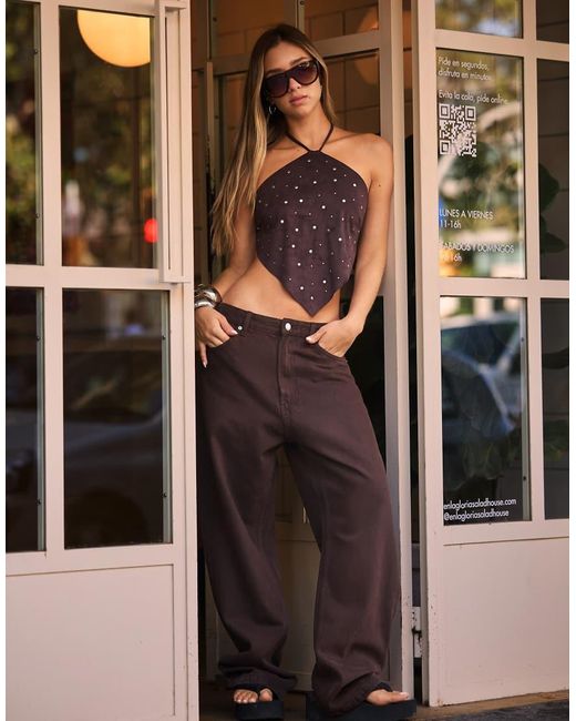 Bershka Top Van Imitatiesuède Met Studs in het Black